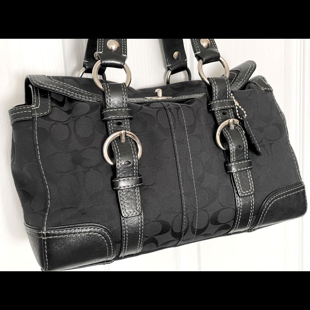COACH #10986 Chelsea Signature Jacquard Turnlock Satchel Bag - Black C's